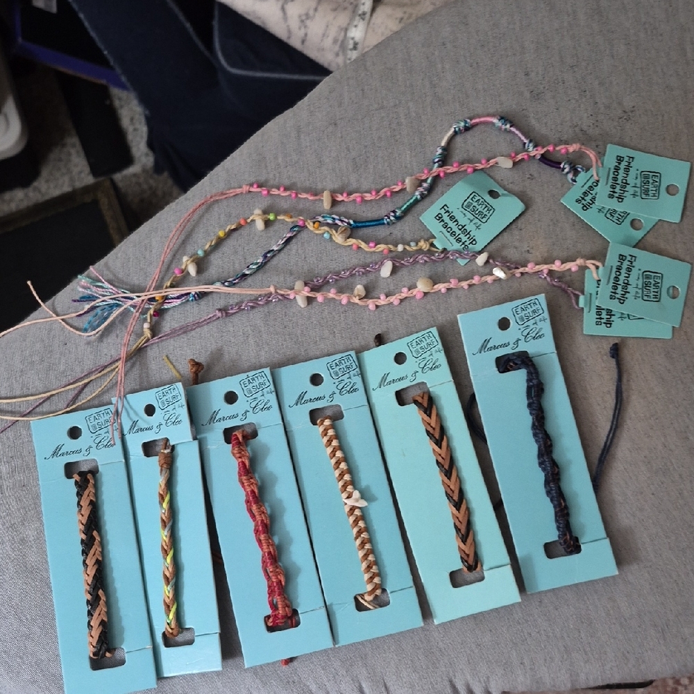 11 Pc Lot Handmade Friendship Leather Shell Beaded Woven Braided Bracelets NEW - Picture 2 of 16